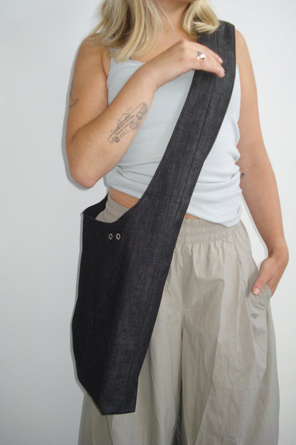 GREY DENIM BIG CROSSBODY BAG