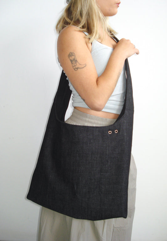 GREY DENIM BIG CROSSBODY BAG