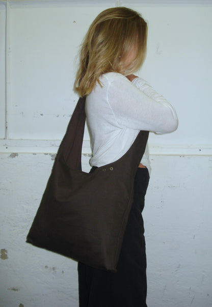 BROWN CHECKERED BIG CROSSBODY BAG