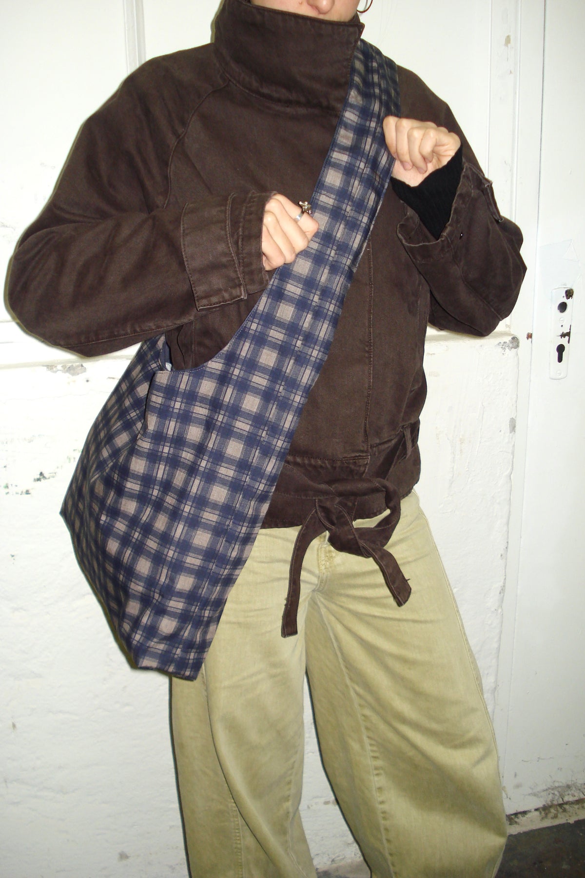 BLUE CHECKERED BIG BAG