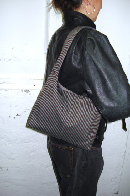 BLACK GREY STRIPED MINI BAG