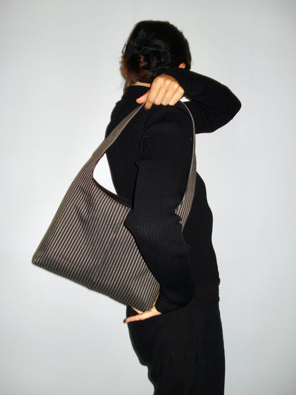 BLACK GREY STRIPED MINI BAG