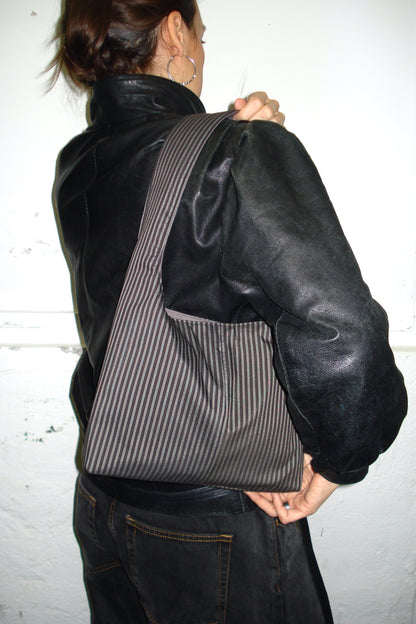 BLACK GREY STRIPED MINI BAG