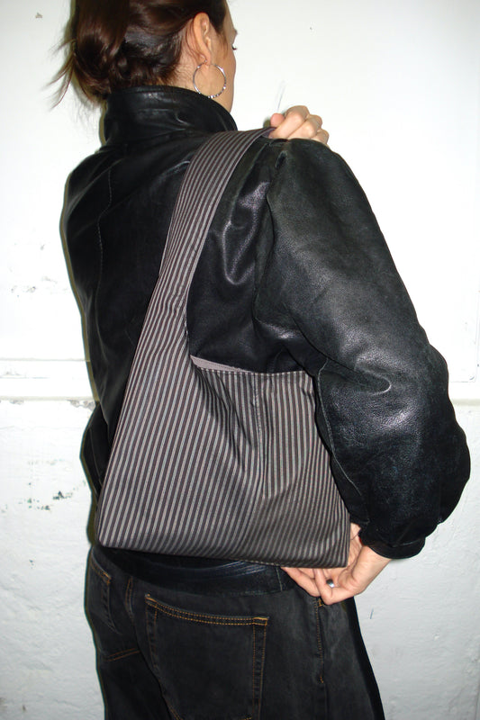 BLACK GREY STRIPED MINI BAG