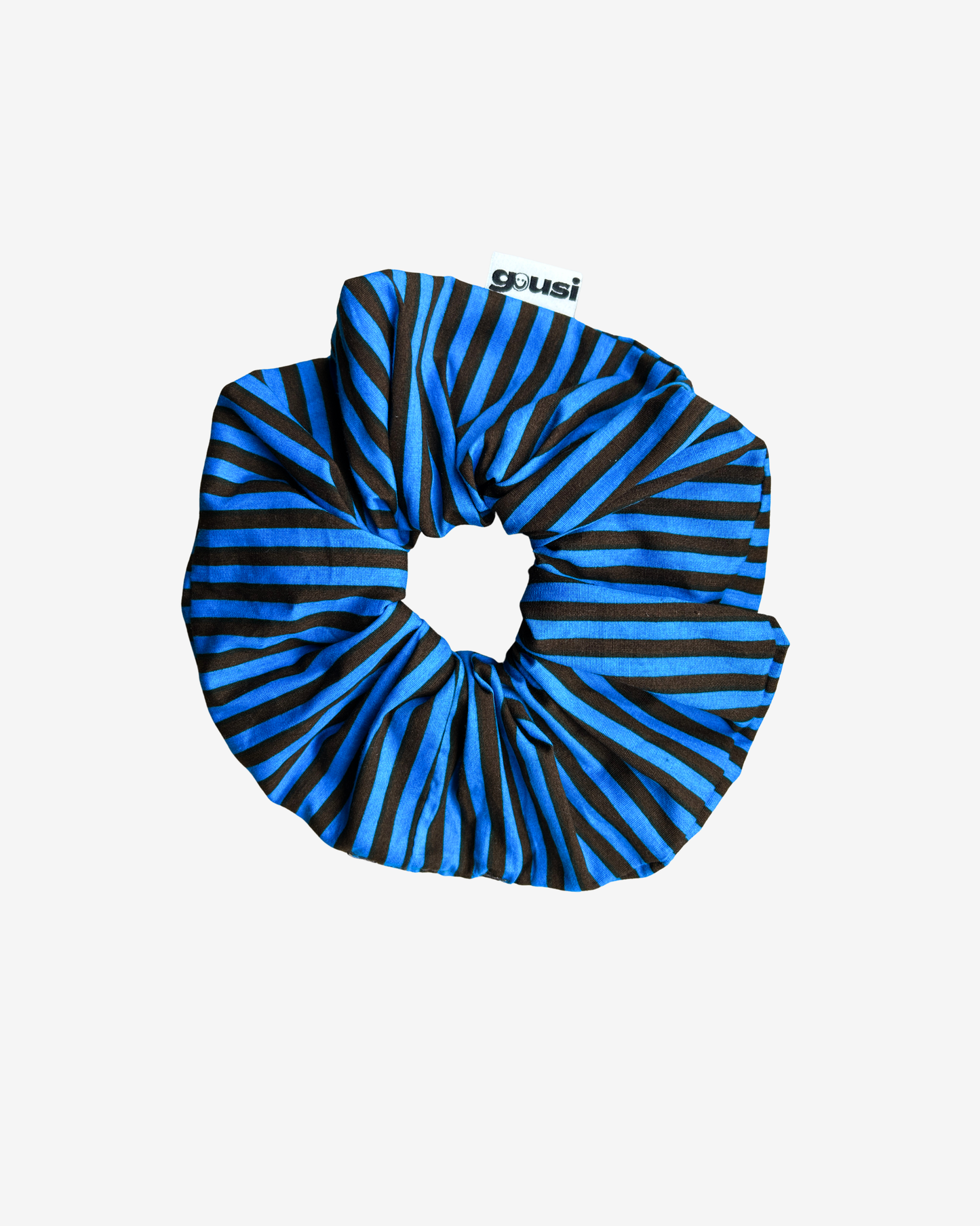 BLUE BROWN STRIPED SCRUNCHIE