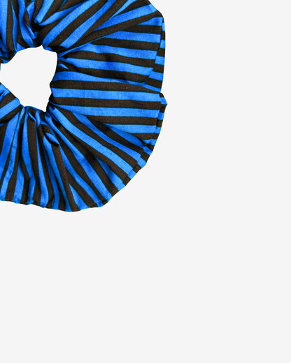 BLUE BROWN STRIPED SCRUNCHIE